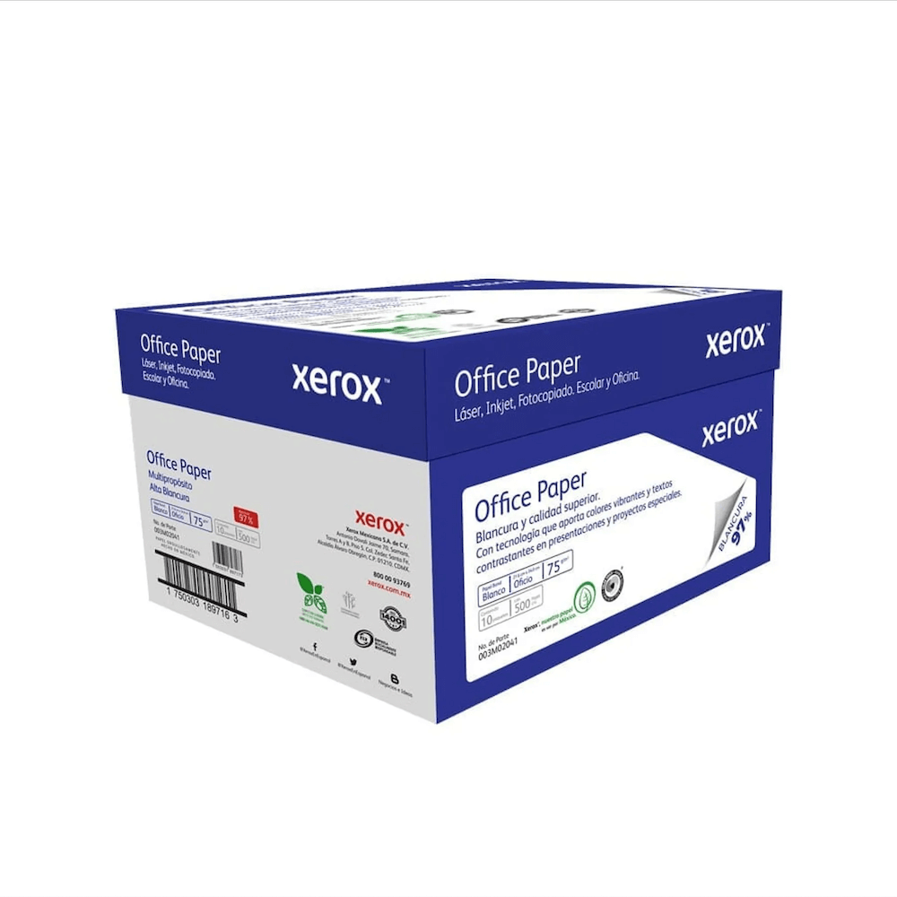 Caja de Papel Bond Xerox Azul Oficio 97% de Blancura 75g 5000 Hojas 003M02041