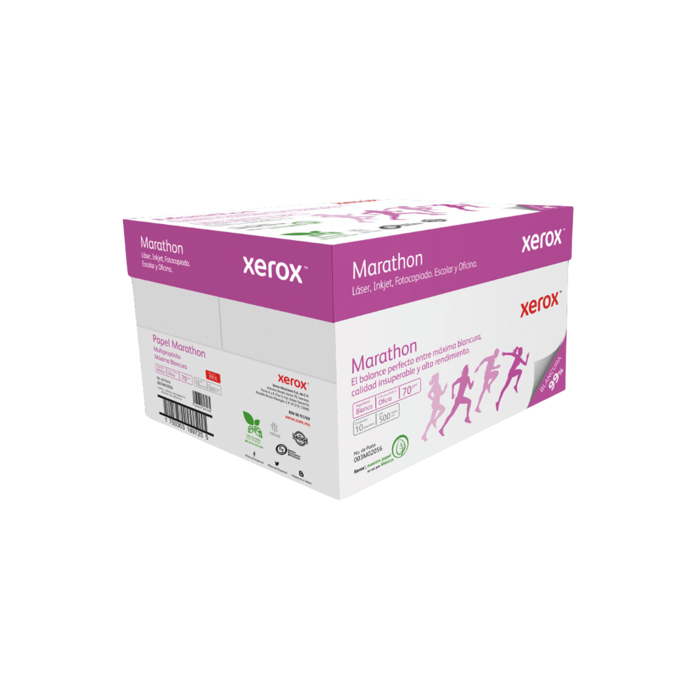 Caja de Papel Bond Xerox Marathon Oficio 99% de Blancura 70g 5000 Hojas 003M02056