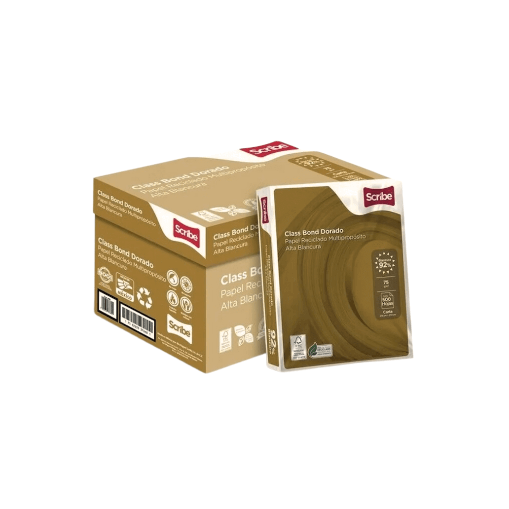 Caja de Papel Bond Scribe Class Bond Dorado Carta 92% de Blancura 75g 5000 Hojas