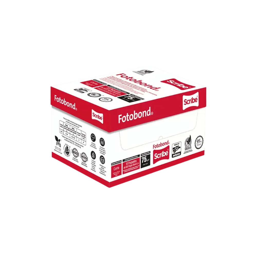 Caja de Papel Bond Scribe FotoBond Carta 95% de Blancura 75g 5000 Hojas