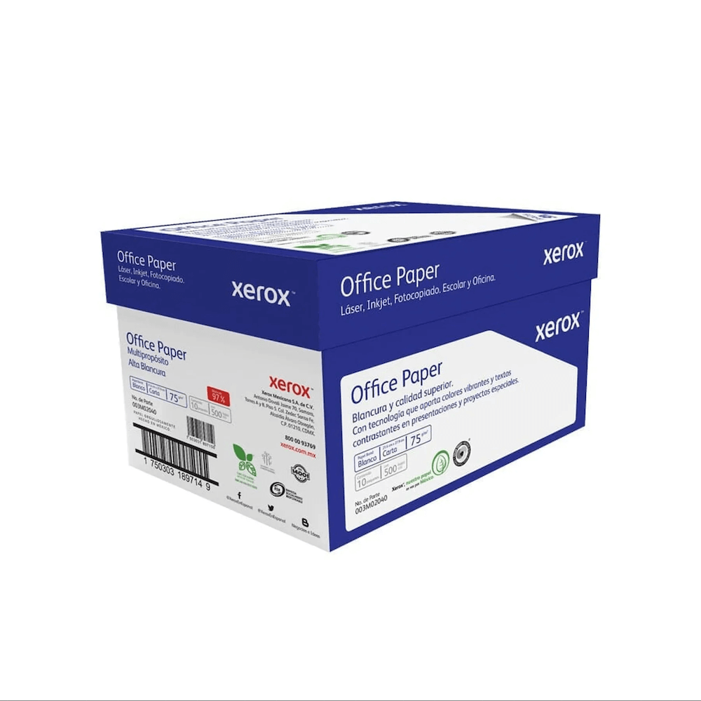 Caja de Papel Bond Xerox Azul Carta 97% de Blancura 75g 5000 Hojas 003M02040